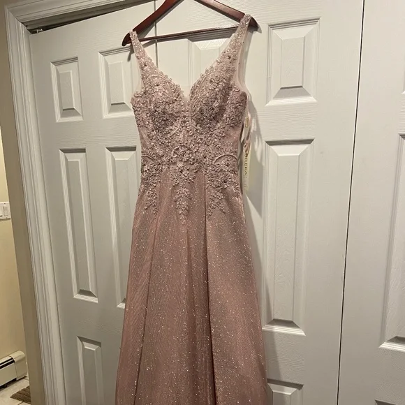 green emerald velvet dress Eureka Fashion 9705 Champagne Long Prom Dress Criss-Cross Back with Slit Champagne / Xs